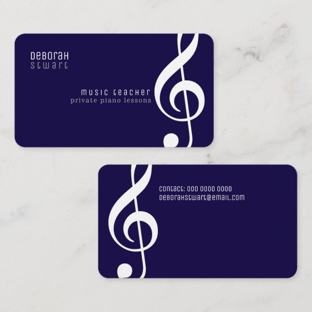 Carte De Visite Private lessons music teacher dark-blue (Devant / Derrière)