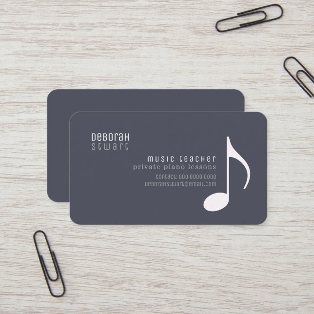 Carte De Visite Private Lessons music teacher lead-gray (Devant/Arrière en situation)