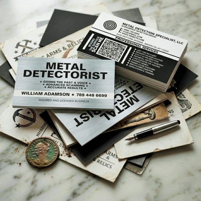 CARTE DE VISITE (PRO DE DÉTECTION DE MÉTAUX, DÉTECTEUR) DÉTECTION  (steel Popular Metal Detecting Business Cards)