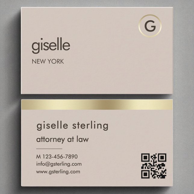 Carte De Visite Procureur de la loi QR Code Faux Gold Foil Monogra (Créateur téléchargé)