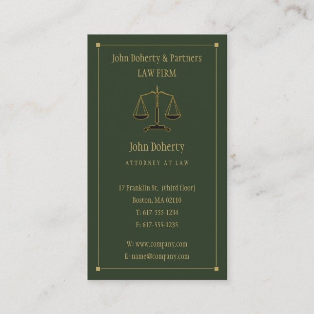 Carte De Visite Procureur | Elégant Gold Green (Devant)