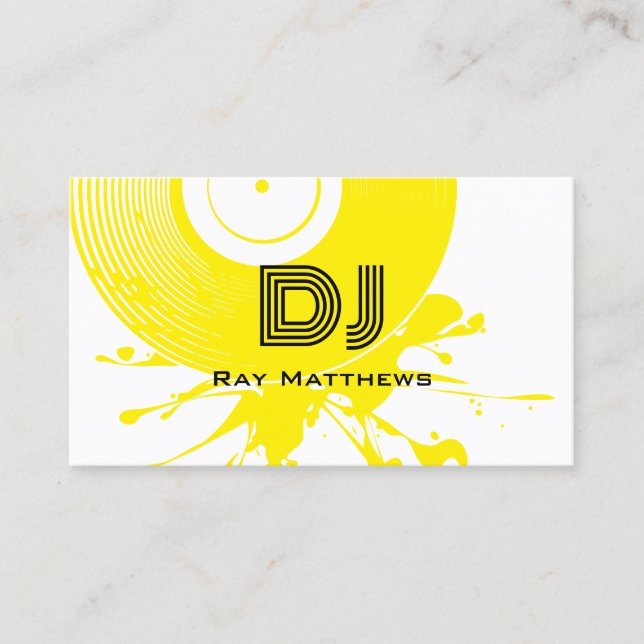 Carte De Visite Producteur Abstrait de musique DJ sur disque jaune (Devant)