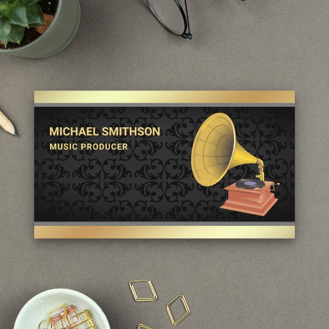 Carte De Visite Producteur de musique de gramophone à feuille d'or (Créateur téléchargé)