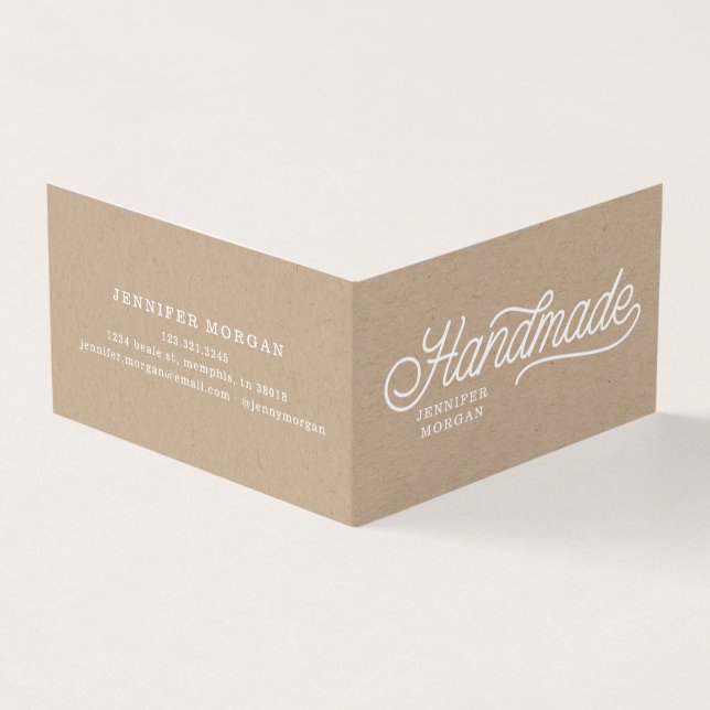 Carte De Visite produits artisanaux kraft code qr plié (Extérieur)