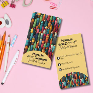 Carte De Visite Professeur coloré Tutoring Cartoon Crayon Motif