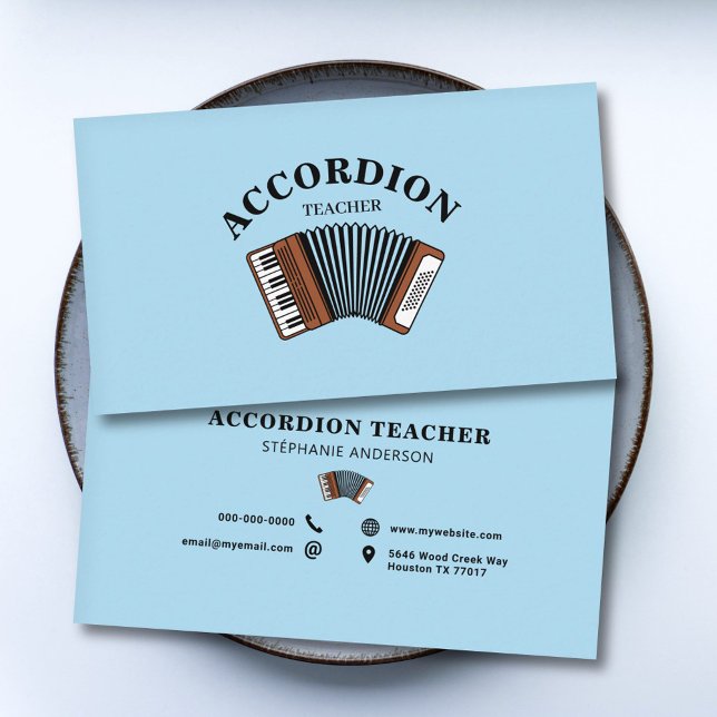 Carte De Visite Professeur d'accordéon Bleu (Accordion Teacher Blue Business Card)