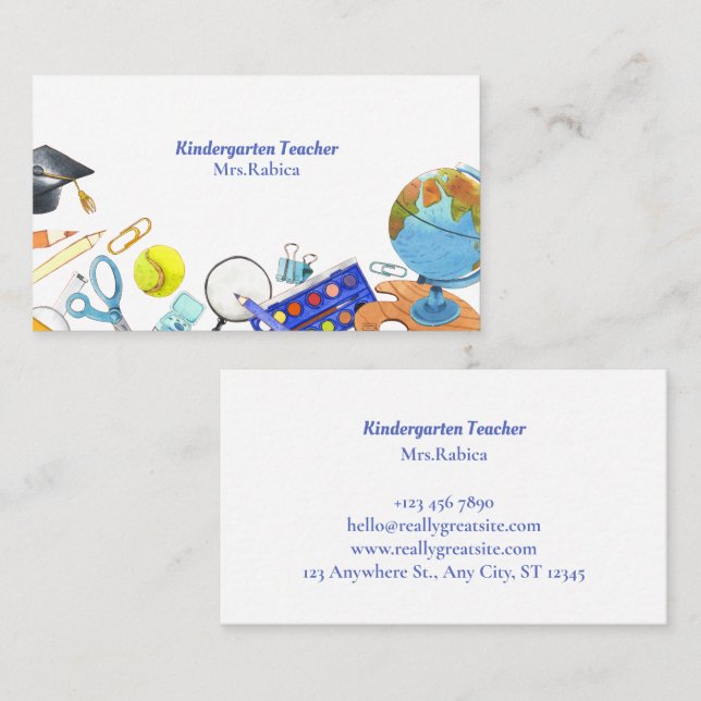 Carte De Visite Professeur d'aquarelle maternelle (Devant / Derrière)