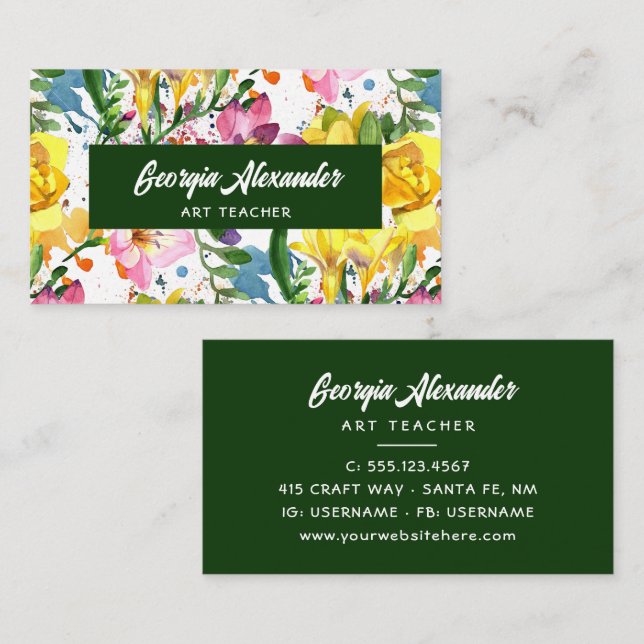 Carte De Visite Professeur d'art floral moderne et tendance (Devant / Derrière)