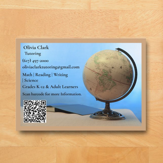 Carte De Visite Professeur de code QR Globe Livre Classe (Tan Globe Business Card for Teacher )