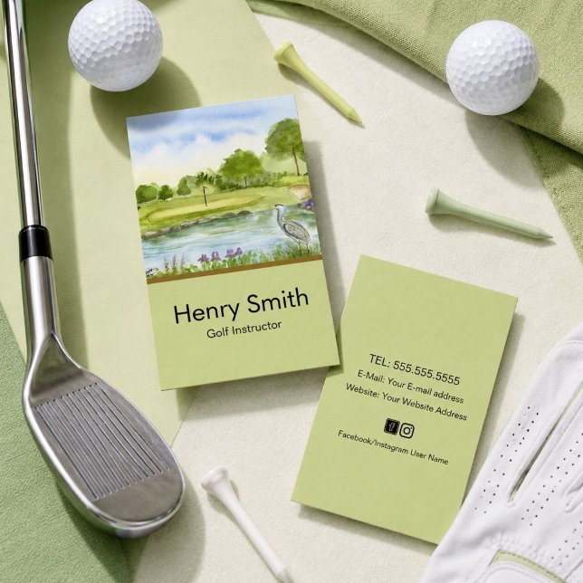Carte De Visite Professeur de Golf Parcours de Golf avec Héron  (Créateur téléchargé)