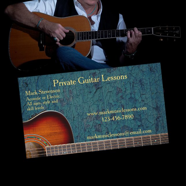 Carte De Visite Professeur de Guitare Acoustique | Électrique (Créateur téléchargé)
