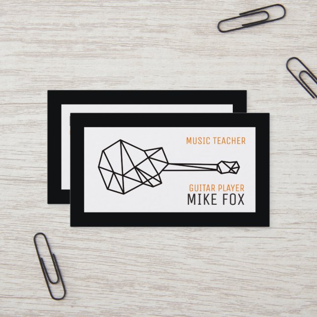 Carte De Visite professeur de guitare musicale, professionnel noir (Devant/Arrière en situation)