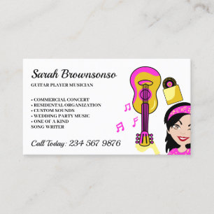 Carte De Visite Professeur de Guitare Musicien Rose Jaune Cartoon 