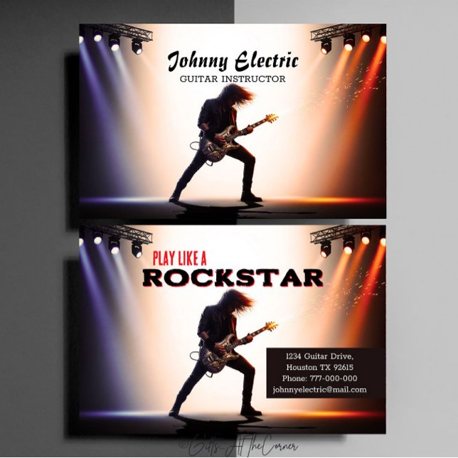 Carte De Visite Professeur de guitare Rock Star (Créateur téléchargé)