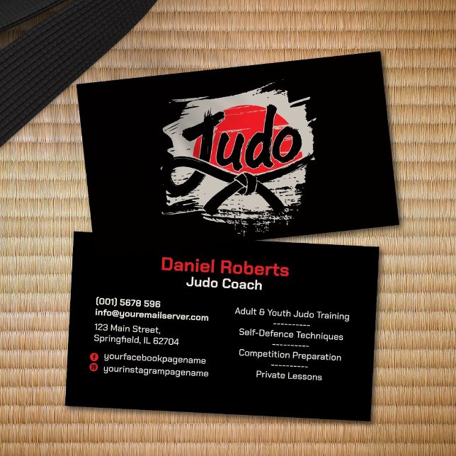 Carte De Visite Professeur de judo - Ceinture noire et soleil (Créateur téléchargé)