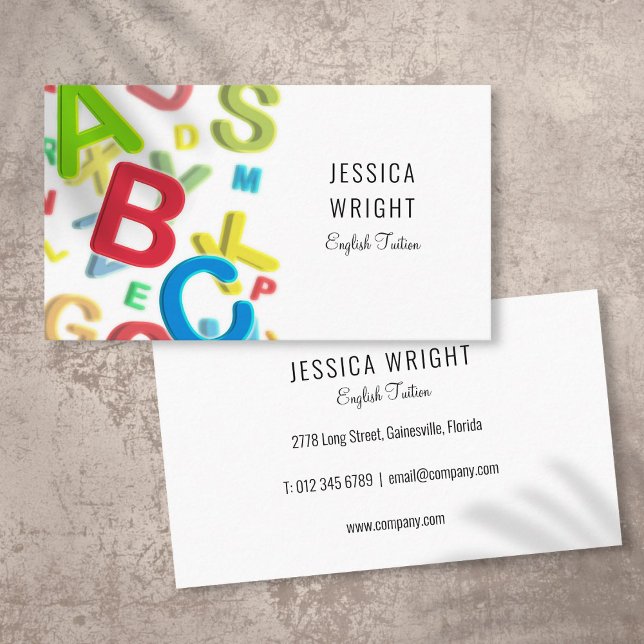 Carte De Visite Professeur de langue ABC Tuteur Éducateur (ABC Language Teacher Tuition Educator Business Card)