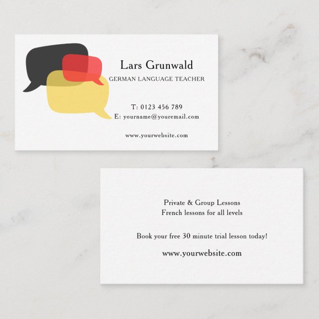 Carte De Visite Professeur de langue allemande (Devant / Derrière)