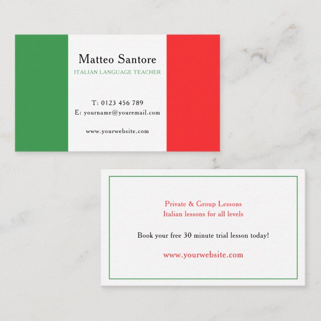 Carte De Visite Professeur de langue italienne (Devant / Derrière)