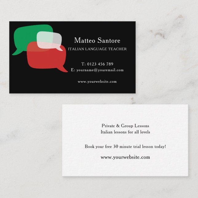 Carte De Visite Professeur de langue italienne (Devant / Derrière)
