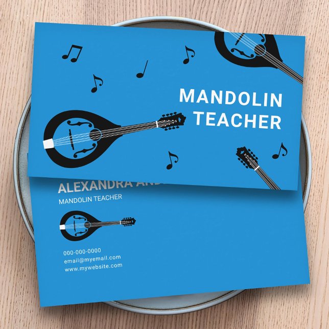 Carte De Visite Professeur de mandoline Bleu (Mandolin Teacher Blue Business Card)