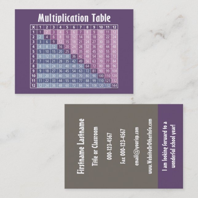 Carte De Visite Professeur De Mathématiques Retour À L'École Coord (Devant / Derrière)