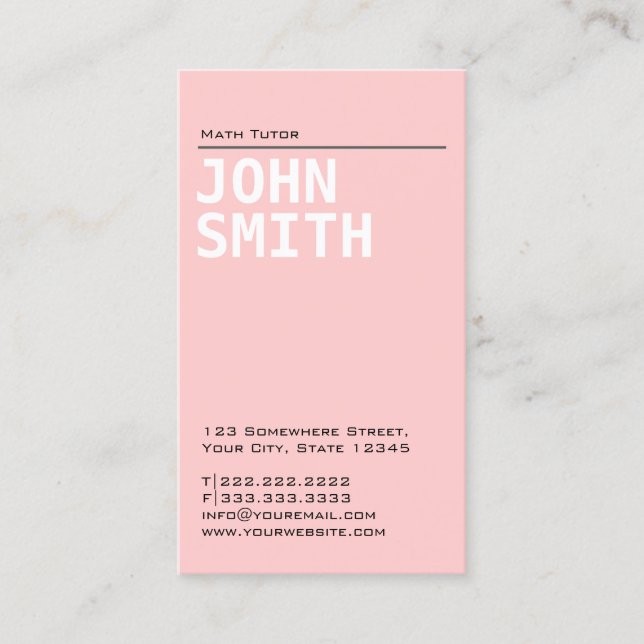 Carte De Visite Professeur de mathématiques Tutor Élégant rose pla (Devant)