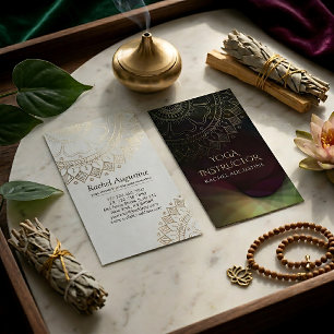 Carte De Visite Professeur de méditation de yoga Chic Mandala noir