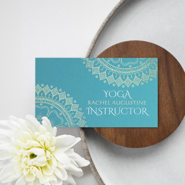 Carte De Visite Professeur de méditation de yoga Mandala vert bleu (Créateur téléchargé)