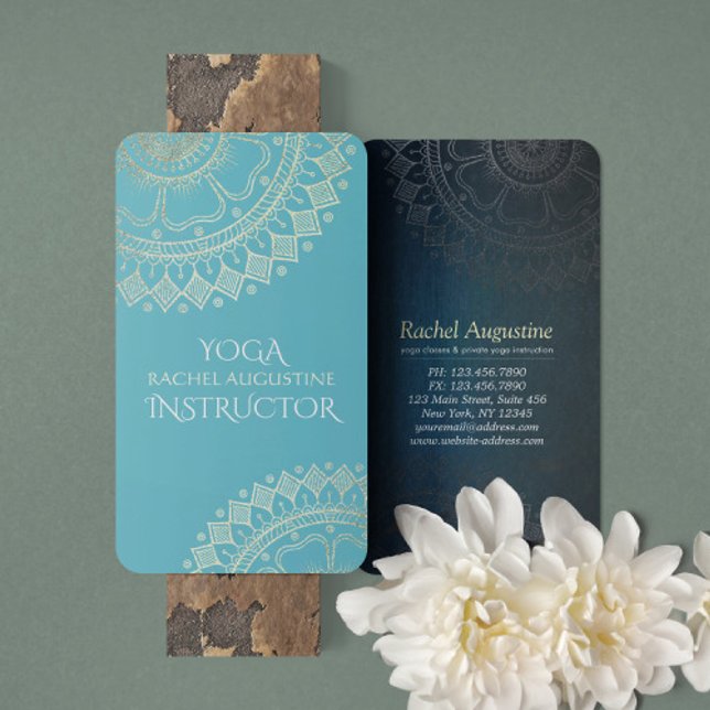 Carte De Visite Professeur de méditation de yoga Mandala vert bleu (Créateur téléchargé)
