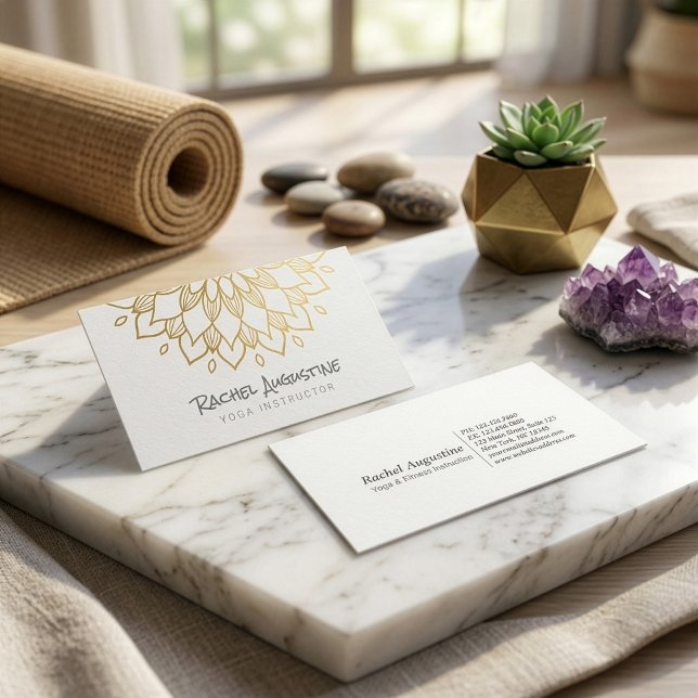 Carte De Visite Professeur de méditation YOGA Mandala chic blanc o (Créateur téléchargé)