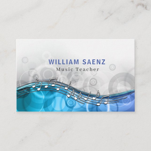 Carte De Visite Professeur de musique bleue moderne | Leçons de mu (Devant)