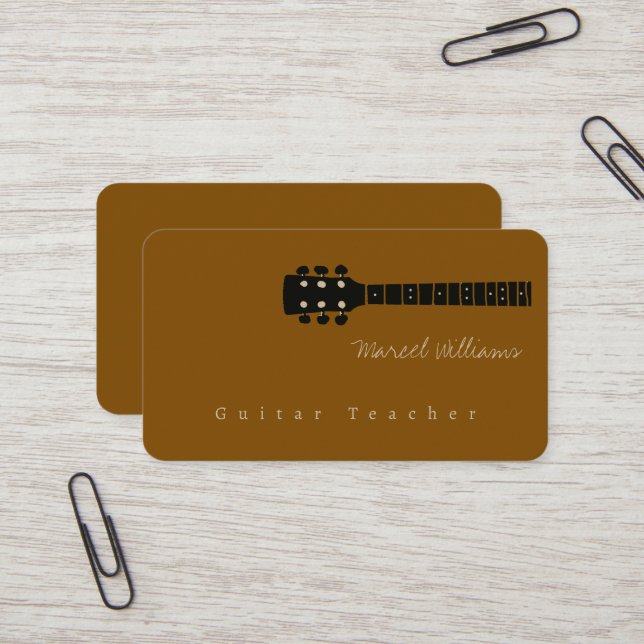 Carte De Visite Professeur de musique Brown Guitar (Devant/Arrière en situation)