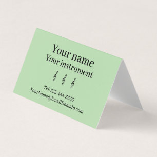 Carte De Visite Professeur de Musique Clé de Sol Verte Minimaliste