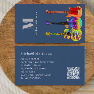 Carte De Visite Professeur de Musique de Guitare Musicien Code QR 
