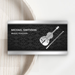 Carte De Visite Professeur de Musique de Violon en Damassé Noir Ar