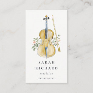 Carte De Visite Professeur de musique élégant à l'aquarelle violon