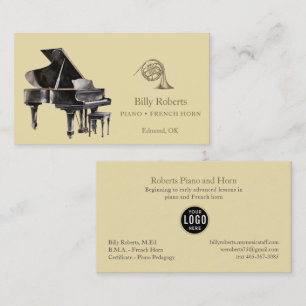 Carte De Visite Professeur de Musique Élégant Piano Cor d'Harmonie