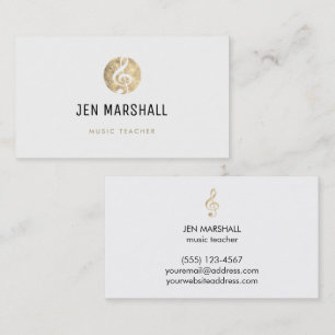 Carte De Visite professeur de musique élégante fausse feuille d'or