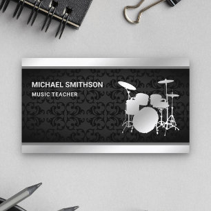 Carte De Visite Professeur de musique en damas noir Kit de batteri