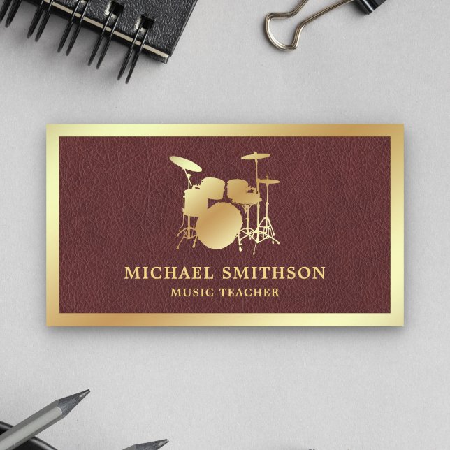 Carte De Visite Professeur de musique en simili cuir Kit de batter (Créateur téléchargé)