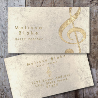 Carte De Visite professeur de musique fausse feuille d'or treize