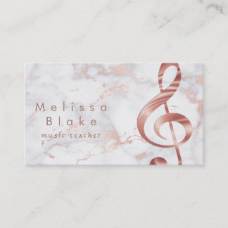 Carte De Visite professeur de musique faux rose or treize sur marb