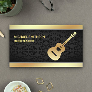 Carte De Visite Professeur de Musique Guitare en Damassé Noir Doré