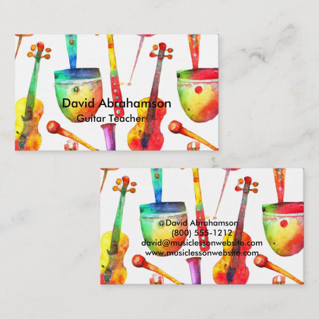 Carte De Visite Professeur de musique Guitare Enseignant Piano Ens (Devant / Derrière)