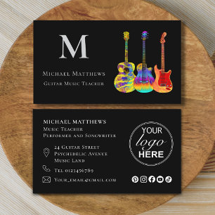 Carte De Visite Professeur de Musique Guitare Musicien Logo Réseau