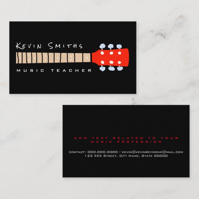 Carte De Visite Professeur de Musique Manche de Guitare Cool (Devant / Derrière)