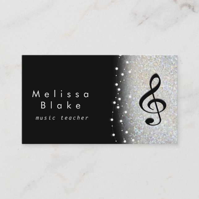 Carte De Visite professeur de musique ombre argent faux parties sc (Devant)