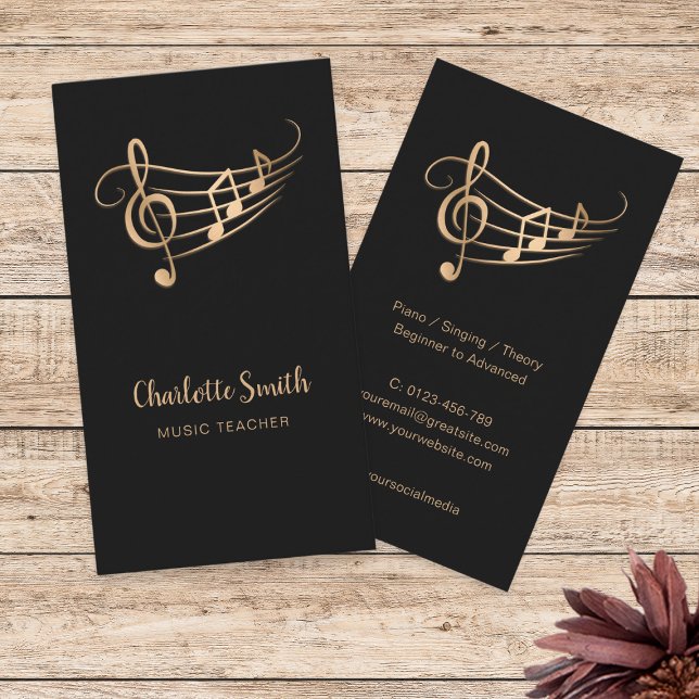 Carte De Visite Professeur de Musique Or Élégant (Créateur téléchargé)