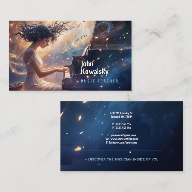 Carte De Visite Professeur de Musique | Pianiste (Devant / Derrière)