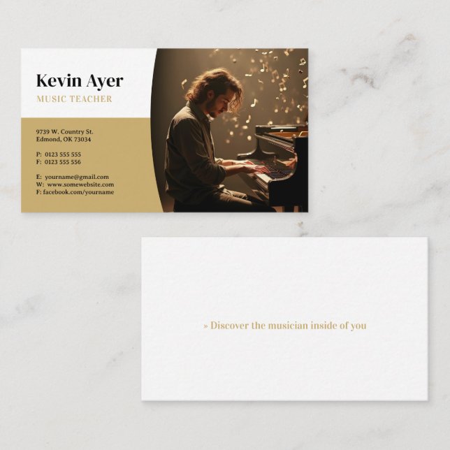 Carte De Visite Professeur de musique | Piano (Devant / Derrière)